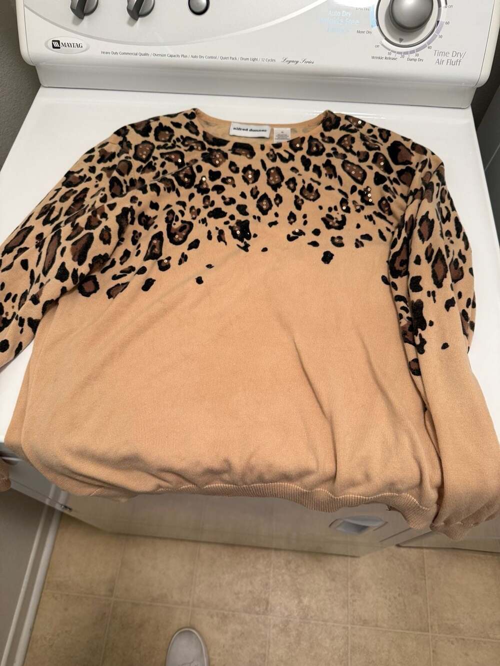 Alfred Dunner Sweater Size XL Brown Leopard Sequin